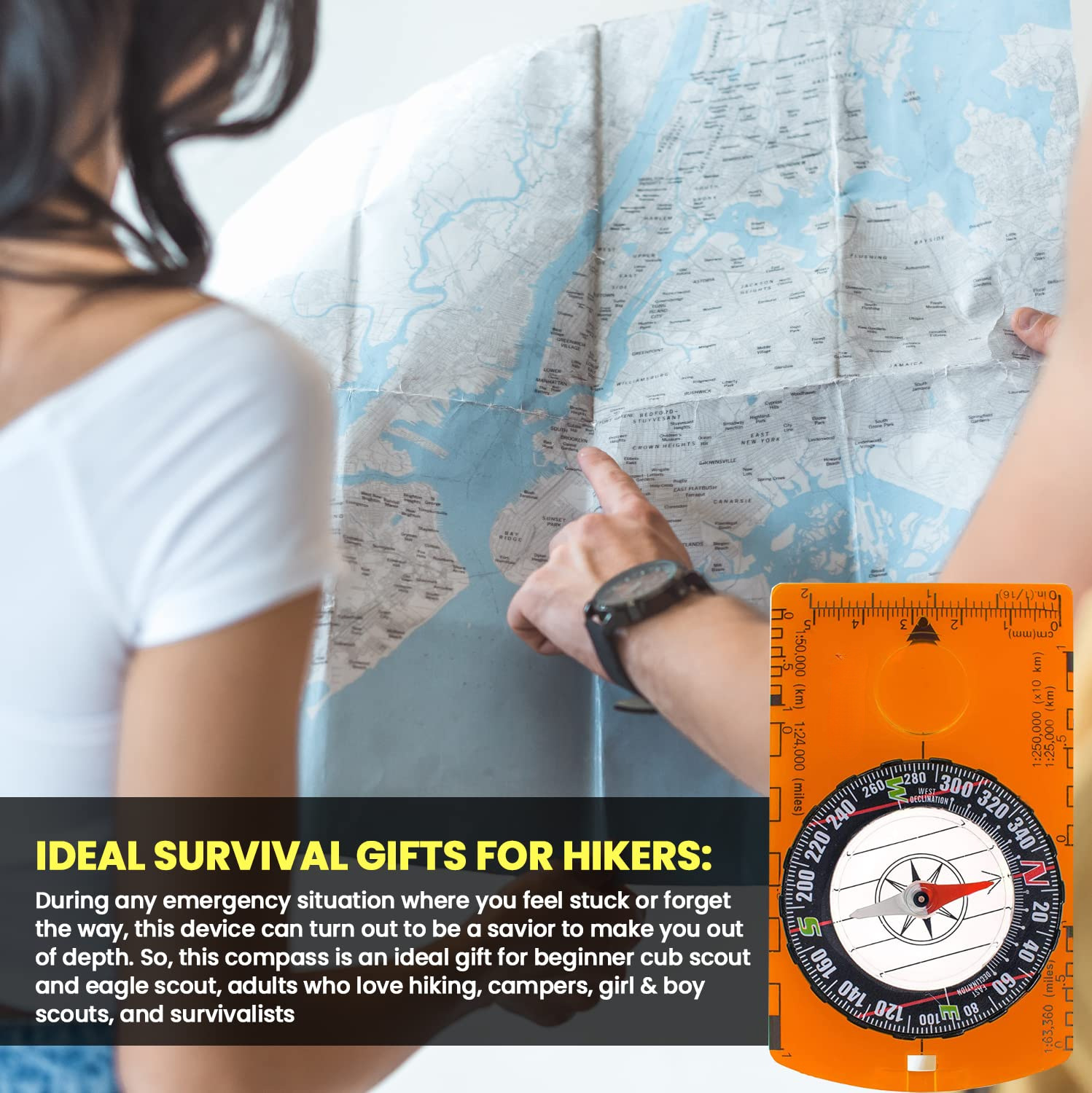 Anti-Magnetic Emergency Waterproof Compass Adjustable Declination Portable Mapping Rotating Bezel Mountain Expedition Land
