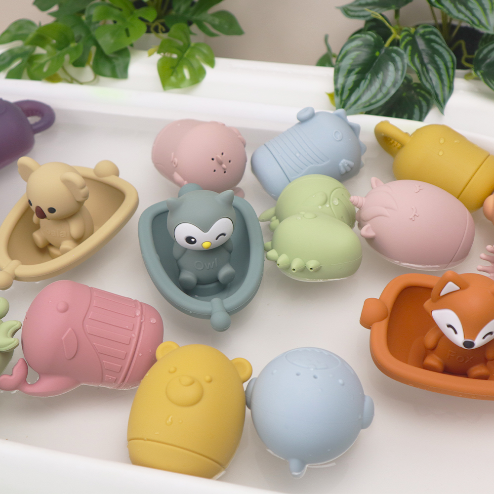 New Design Mold Free Silicone Baby Water Toys 4PCS Ocean Animal Kids Bath Toy With Suction Cups for Toddler Early Learning