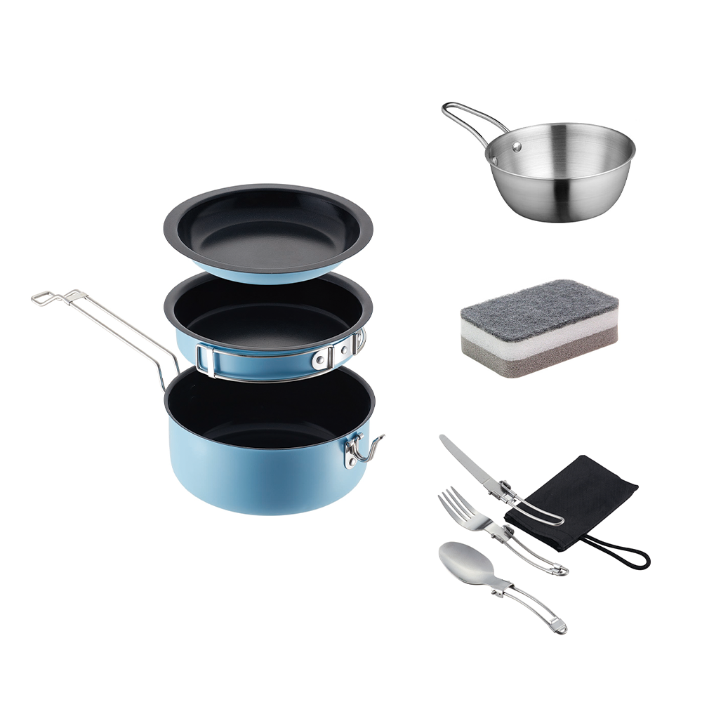 Factory Price Aluminum Mess Kit Outdoor Hiking Camping Cookware Set For 2-3 Persons