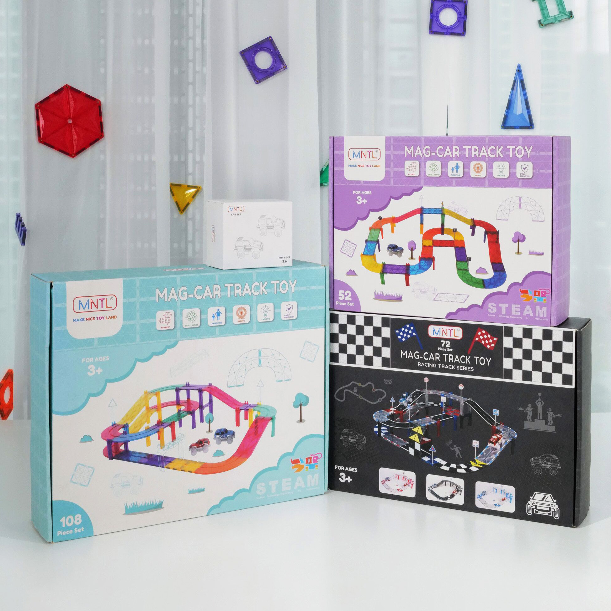 MNTL DIY Colorful 3D Magnetic Blocks Building Toy Adventure Race Track Magnetic Tiles Road Blocks Montessori Toy