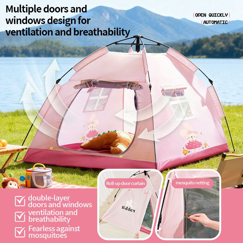 Hot Sale Double Portable Play Tent House Kids Sports Toy Automatic Pop-Up Open Design Four-season Outdoor Camping Baby