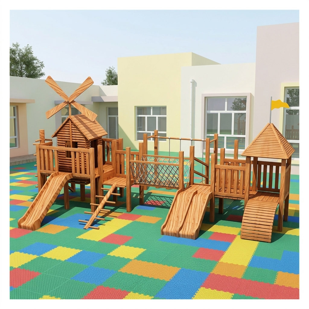 Indoor Outdoor Dual Use Small Wooden Jungle Gym With Swing Kids Climbing Frame All Season Play Slide Amusement Equipment