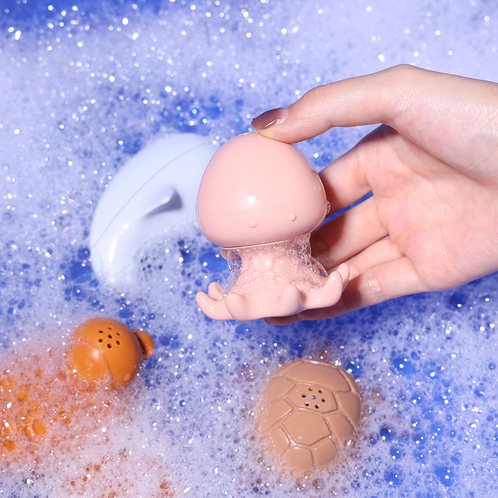 Custom Toddlers Silicone Water Shower Spray Bubble Toy Set Eco-friendly Silicone Baby Bath Bubble Toy for Kids