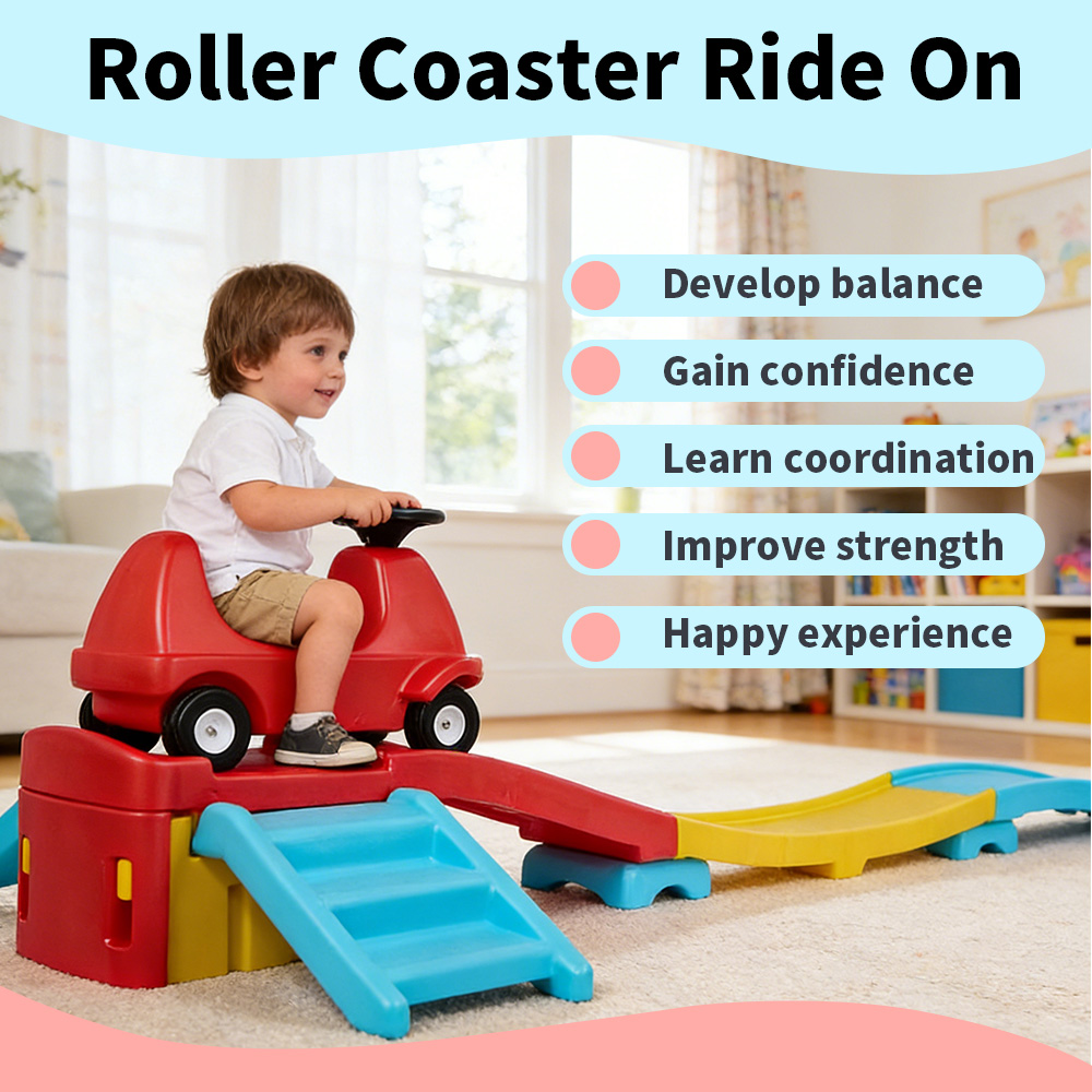 Colorful PE Plastic Kids Ride on Train Railway Toy Roller Coaster Push Car Assembled Race Track Indoor Outdoor Use for Toddlers
