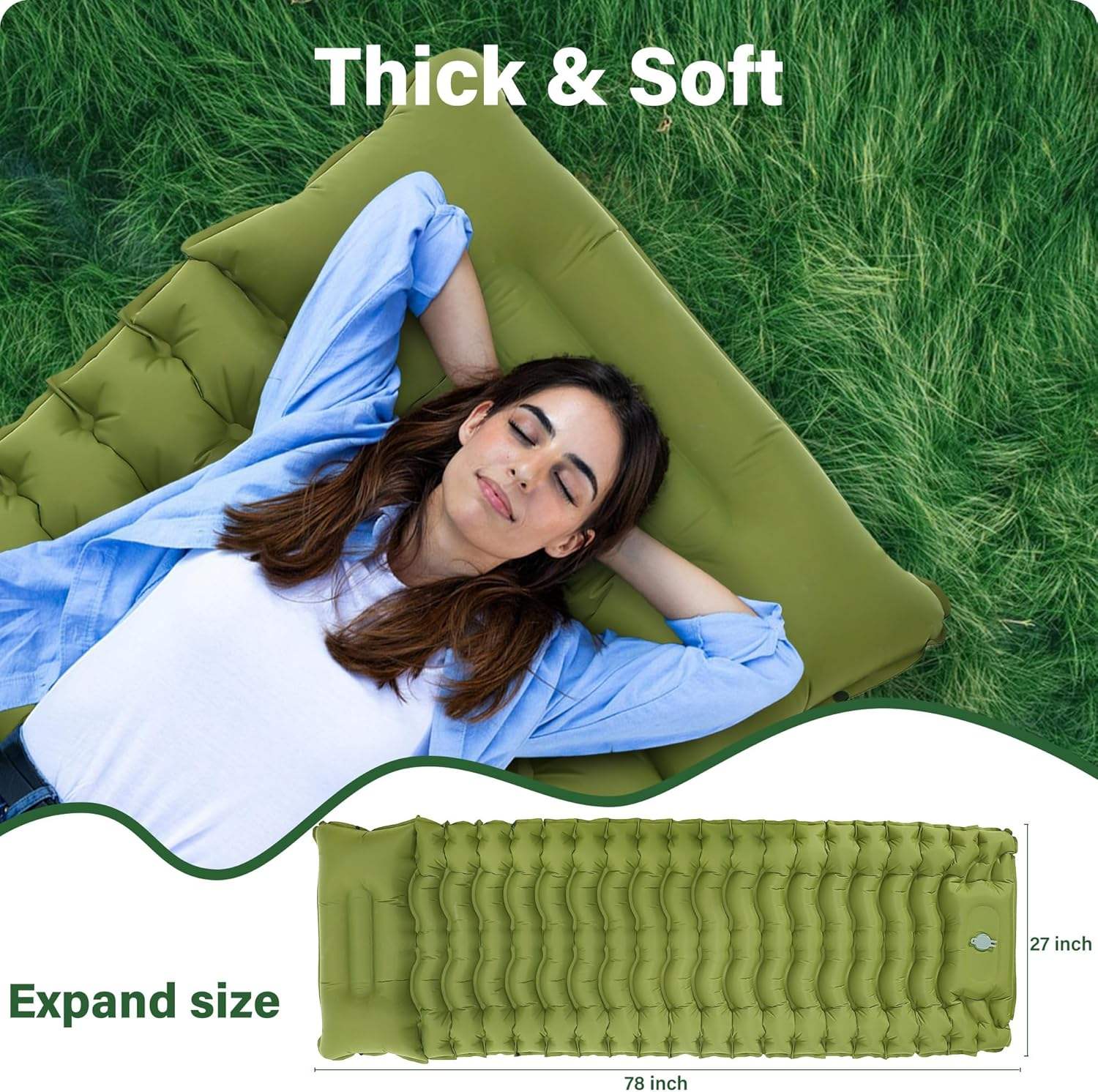 Ultra-Light Durable Inflatable Camping Mattress With Built-In Foot Pump &amp; Pillow Waterproof Portable Sleeping Pad