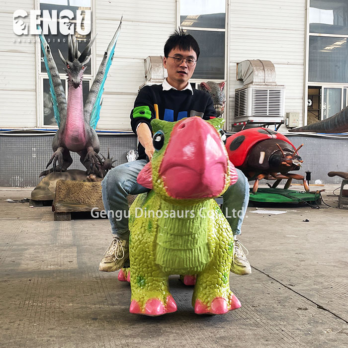 Small Dinosaur Ride-On Car Animatronic Dinosaur for Children Amusement Park Shopping Mall Toy for Public Space Airport Adventure