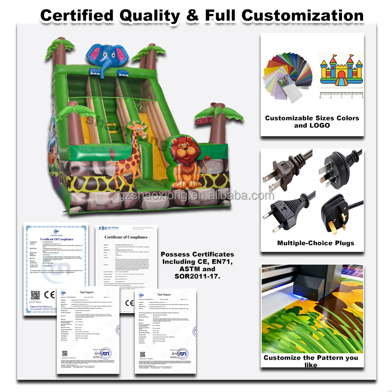 Kids Commercial Party Rental Inflatable Animal Themes Jumping Castle Combo Double Lanes Slides Inflatable Slide with Blower