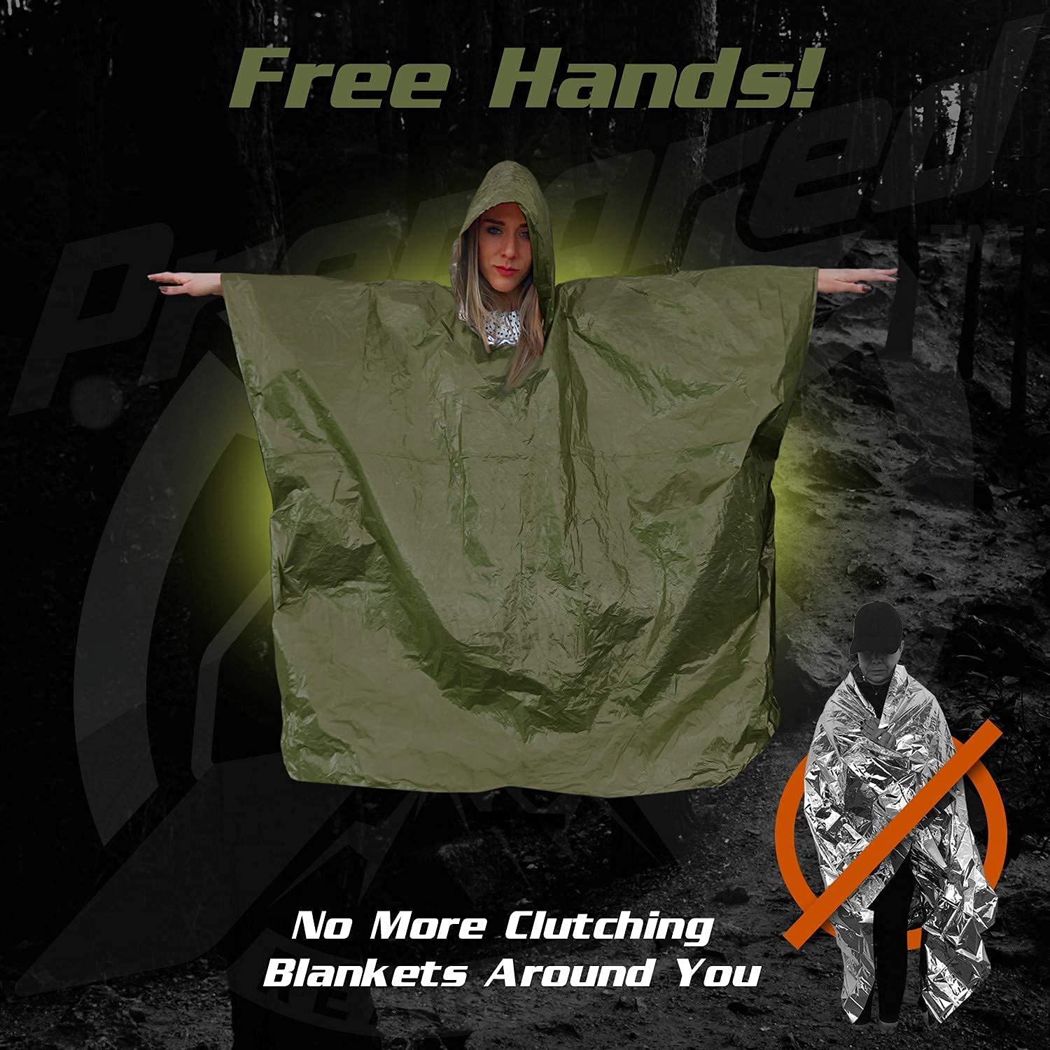 Orange Emergency Raincoat With Survival Whistle And Stuff Sack For Camping Or Hiking Outdoor Survival Gear