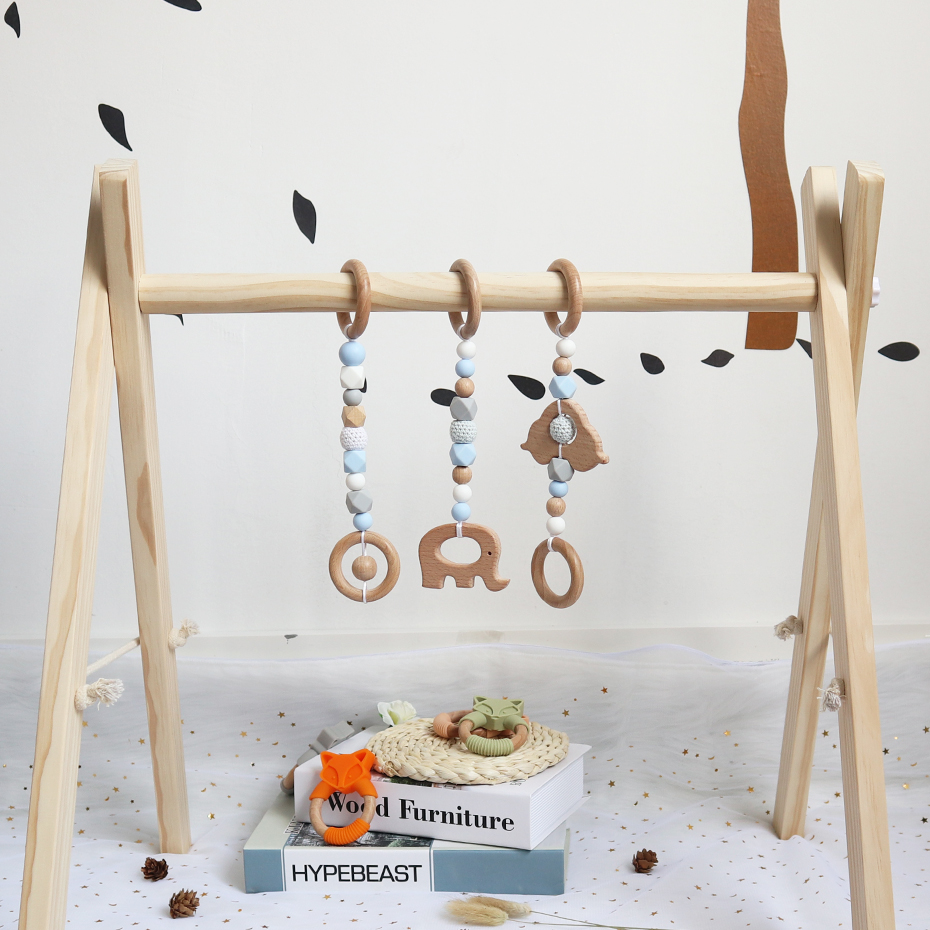Aliexpress Hot Sale Eco-Friendly Educational Natural Indoor Activity Play Wooden Baby Gym Hanging Toy