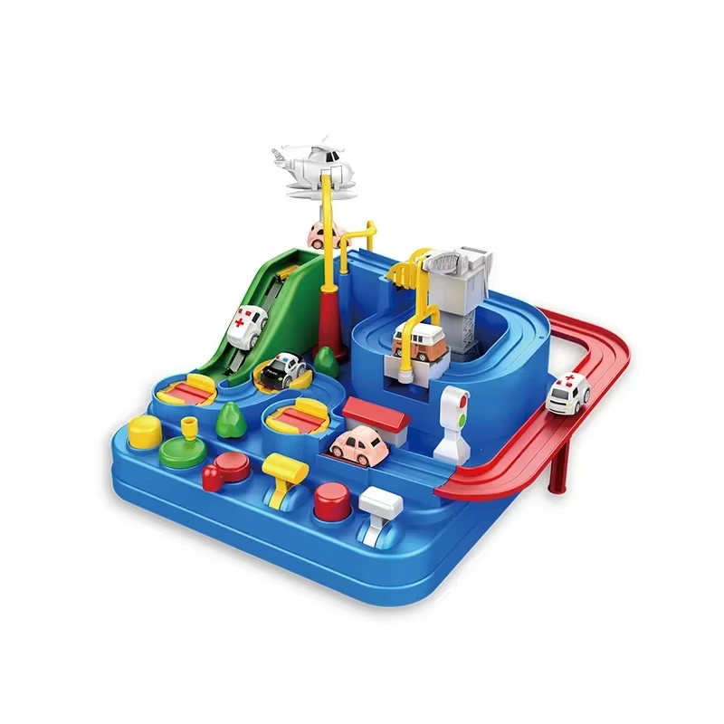 16 * 16cm Interactive 4-Car Racing Car Model Educational Toy with Rescue Adventure Mechanical Train Track Set for Children 0