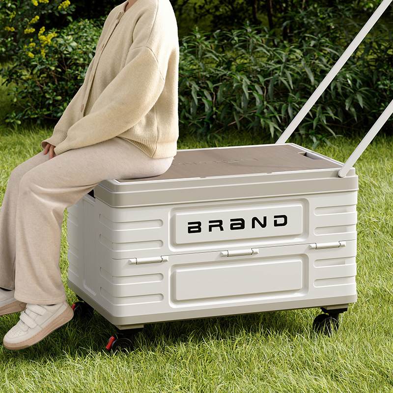 Multifunctional Wheeled Foldable Camping Storage Box Telescopic Trolley Crate Outdoor Picnic Car Trunk Stackable Storage Bin