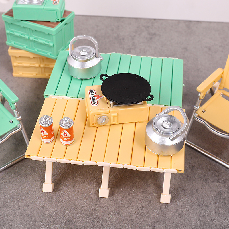 Small Toys Children's Play House Toy Simulation Mini Outdoor Folding Chair Camping Picnic Table Plastic Model Accessories
