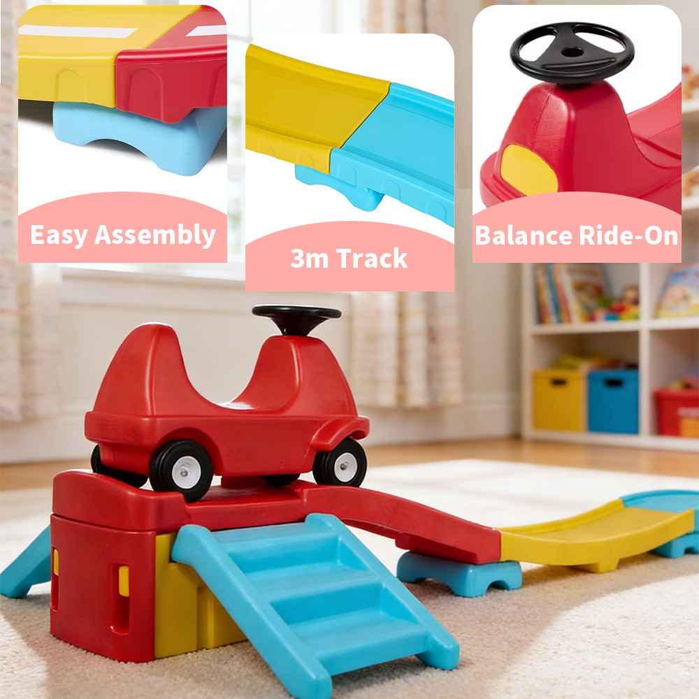 Colorful PE Plastic Kids Ride on Train Railway Toy Roller Coaster Push Car Assembled Race Track Indoor Outdoor Use for Toddlers