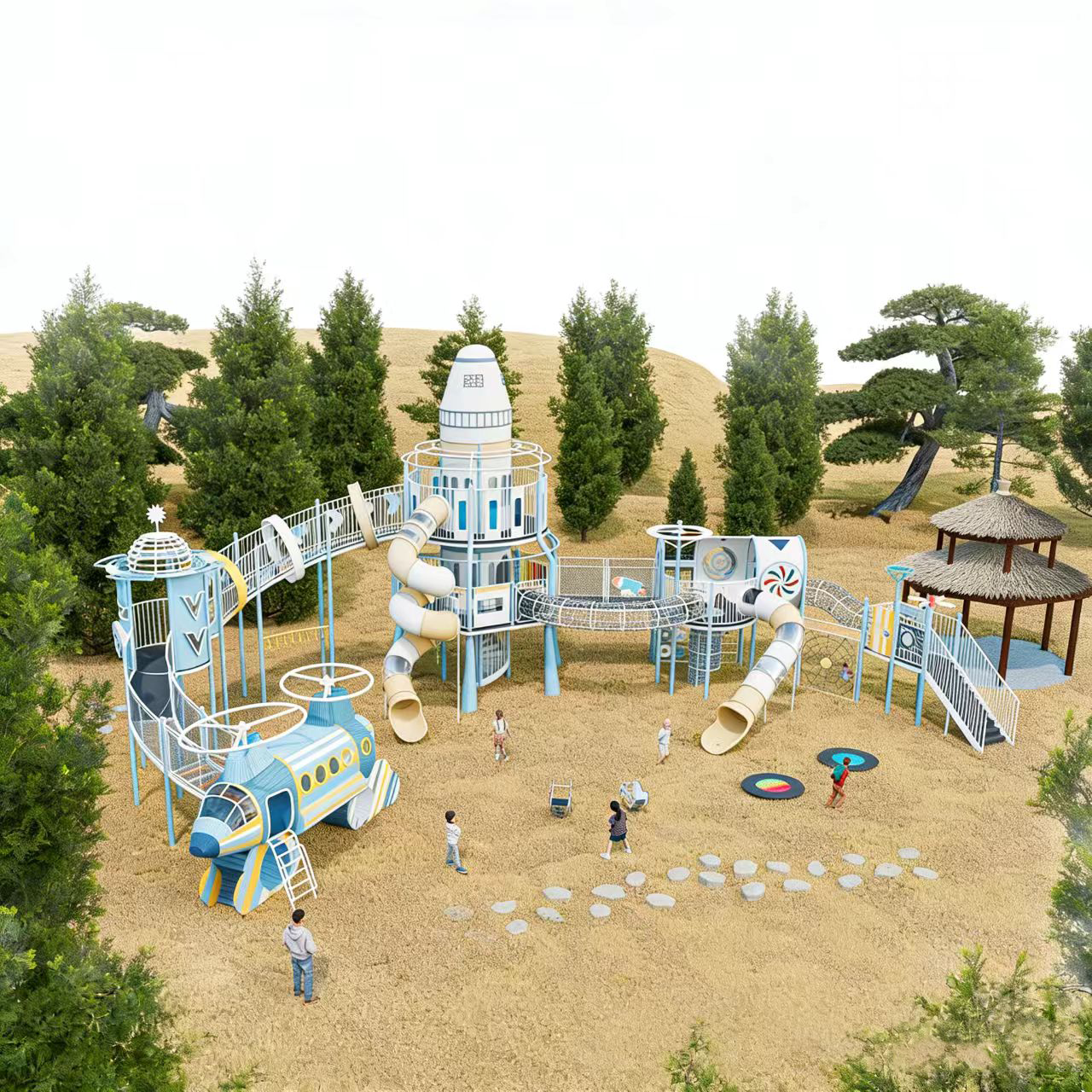YILIPLAY Customized Plastic Large Space Themed Outdoor Playground Equipment | Rocket Airplane Adventure Play Set Slides Kids