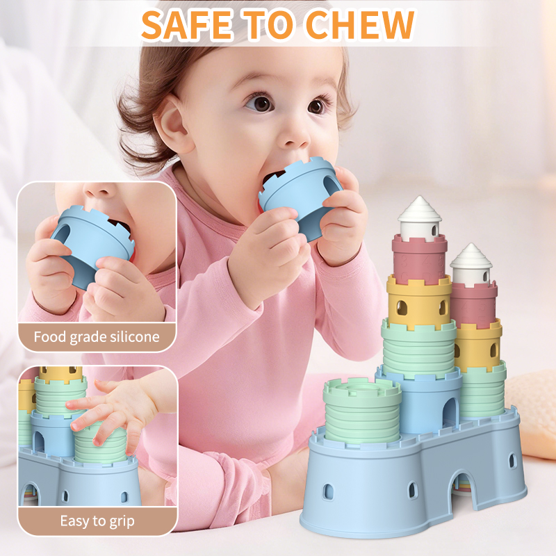 Silicone Soft Castles Building Blocks Baby Stacker Toy Set Stack Baby Playing Blocks Teether Toys Montessori Educational Toys