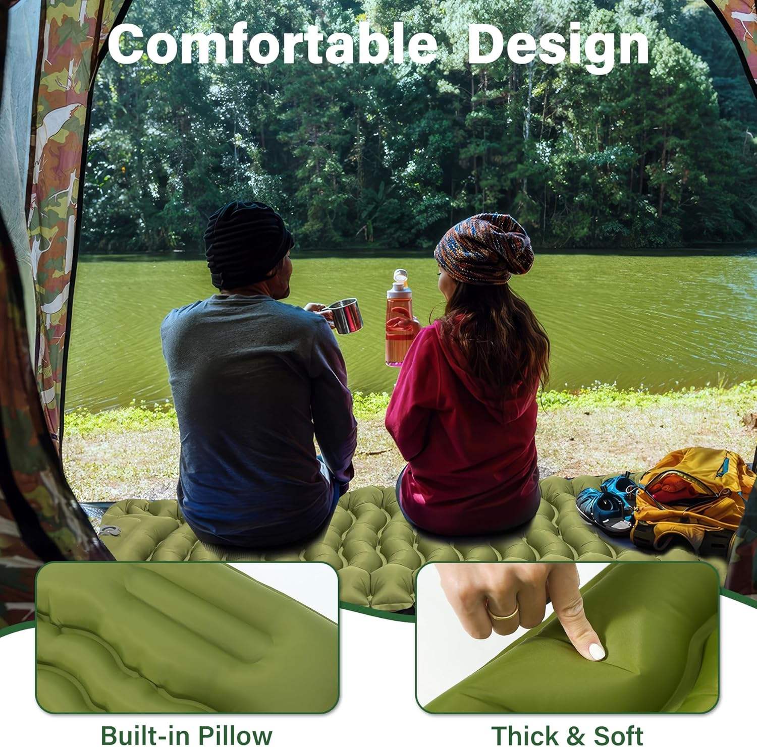 Ultra-Light Durable Inflatable Camping Mattress With Built-In Foot Pump &amp; Pillow Waterproof Portable Sleeping Pad