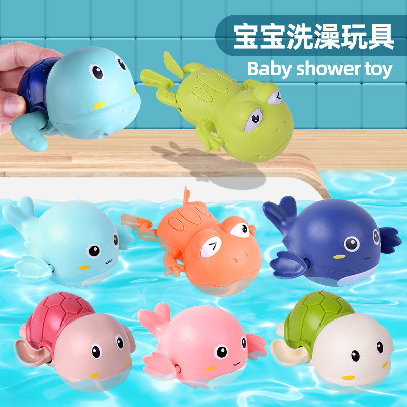 Wind-Up Plastic Swimming Turtle Bath Toy with Clockwork for Toddlers Duck Shower Feature for Bath or Water Play