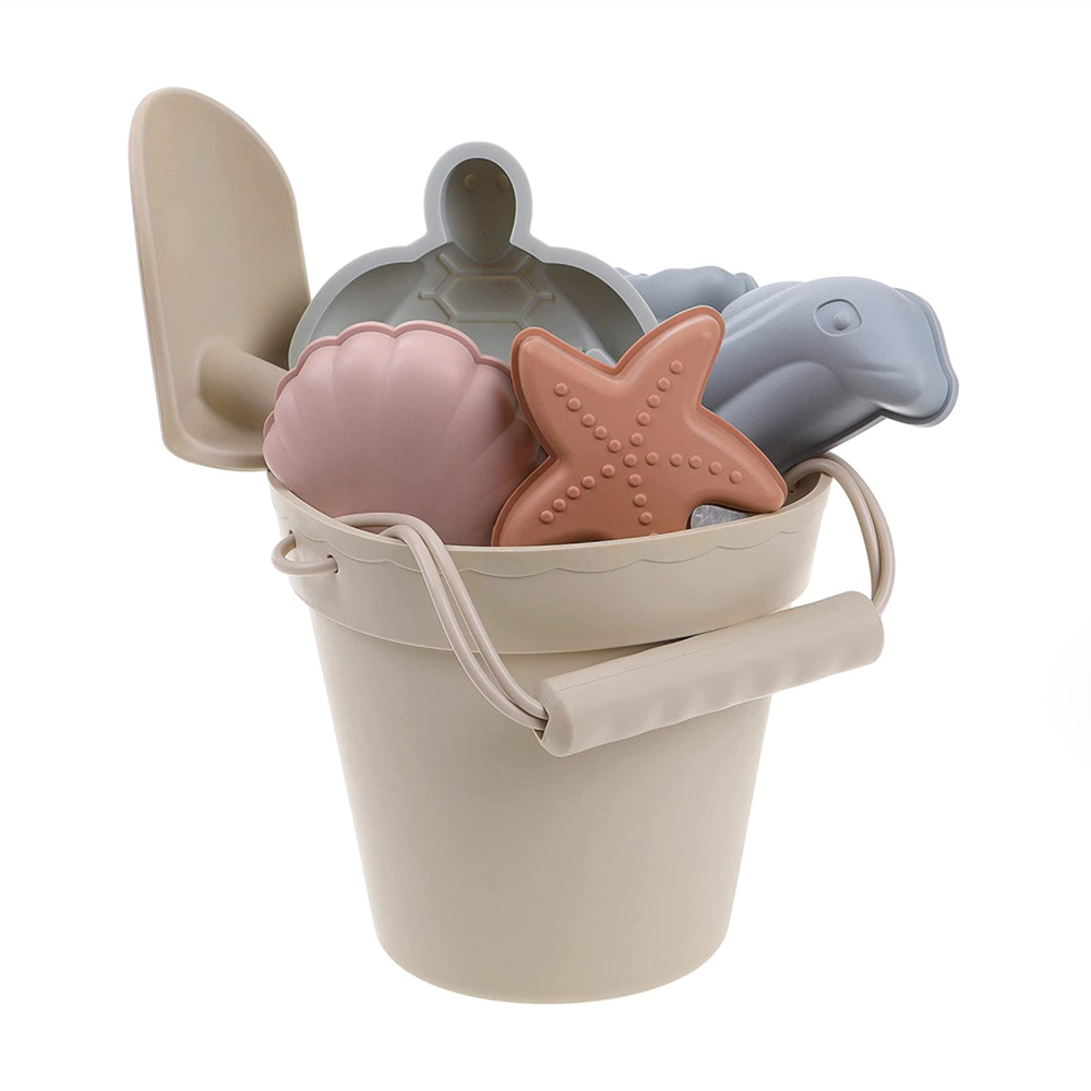 Kids Beach Sand Toys Silicone Toddler Sandbox Toys Shovel Bucket Travel Friendly Baby Silicone Beach Toy Set
