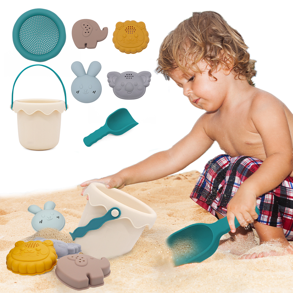 BPA Free Portable Children Summer Toy Silicone Kids Sand Play Toy Set Beach Bucket Toys