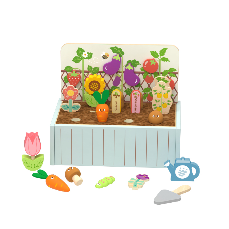 Wooden Garden Box Toys for Kids Carrot Harvest Pretend Play Planting Flower Montessori Educational Toys