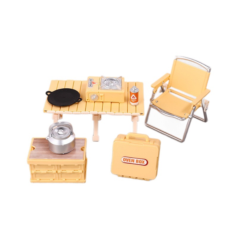 Small Toys Children's Play House Toy Simulation Mini Outdoor Folding Chair Camping Picnic Table Plastic Model Accessories