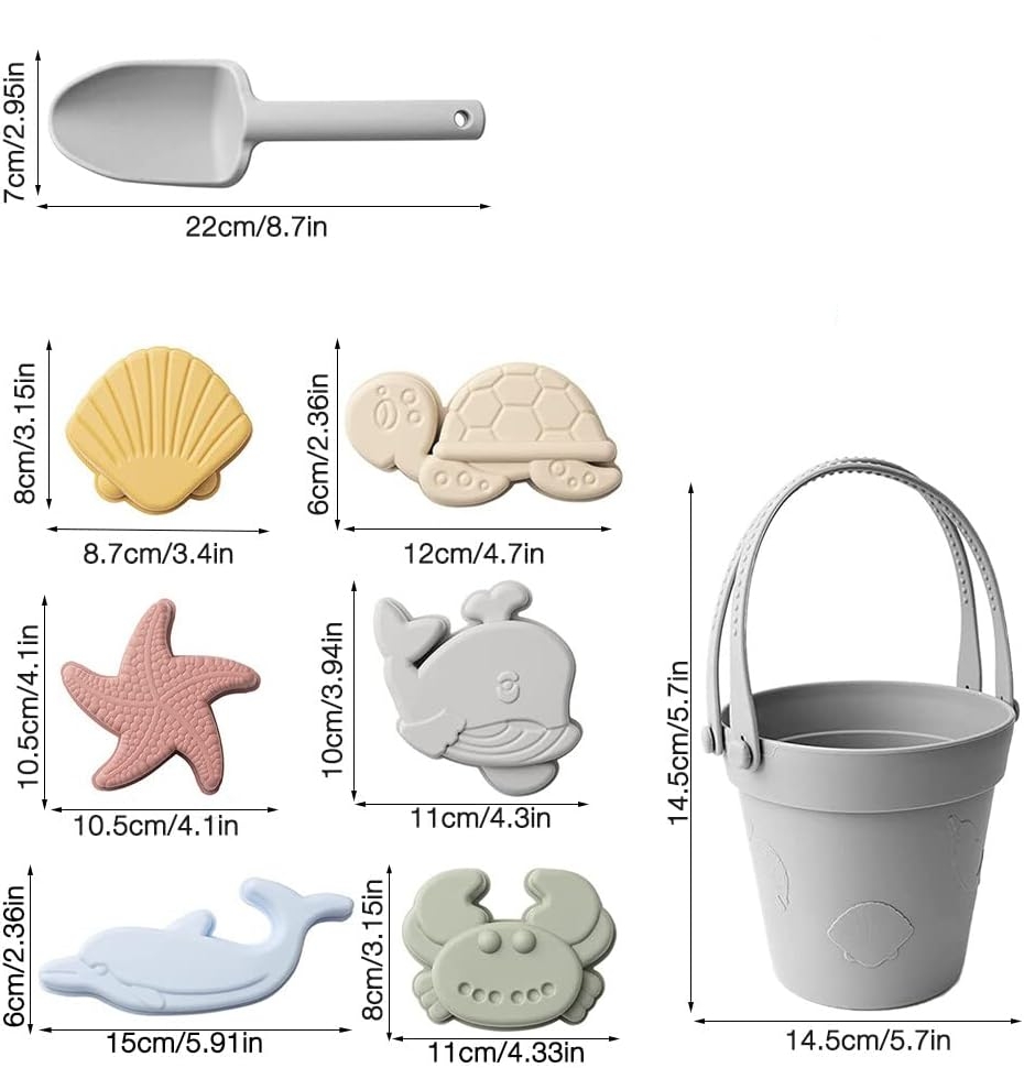 100% Food Grade Children Seaside Baby Beach Toy 8pcs Set Playing Water and Sand Digging Silicone Summer Beach Toys Set