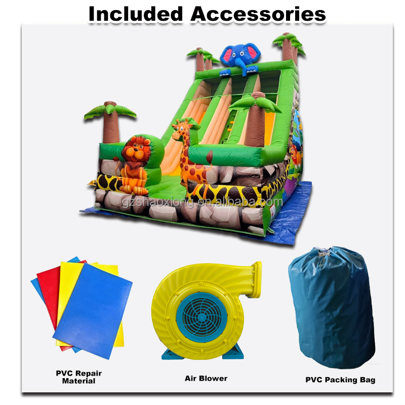 Kids Commercial Party Rental Inflatable Animal Themes Jumping Castle Combo Double Lanes Slides Inflatable Slide with Blower