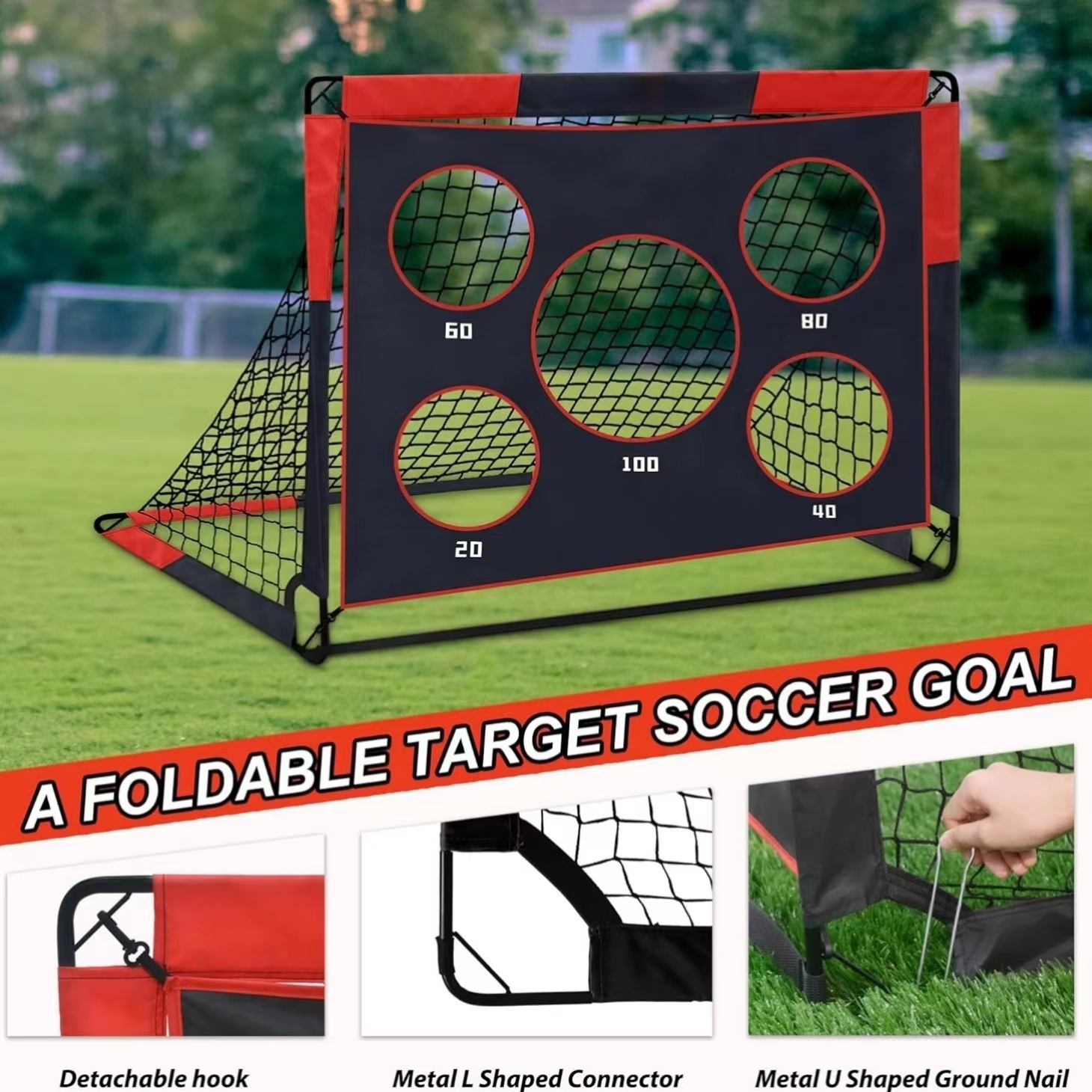 Custom Designed 4*3 Feet Pop-up Soccer Goal Net Portable Training Equipment for Kids' Backyard Play 3-in-1 Functionality