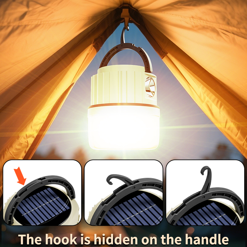2400mAh USB C Power Bank Solar Rechargeable LED Light Lamp Tent Extendable Hook For Outdoor Work Camping Light