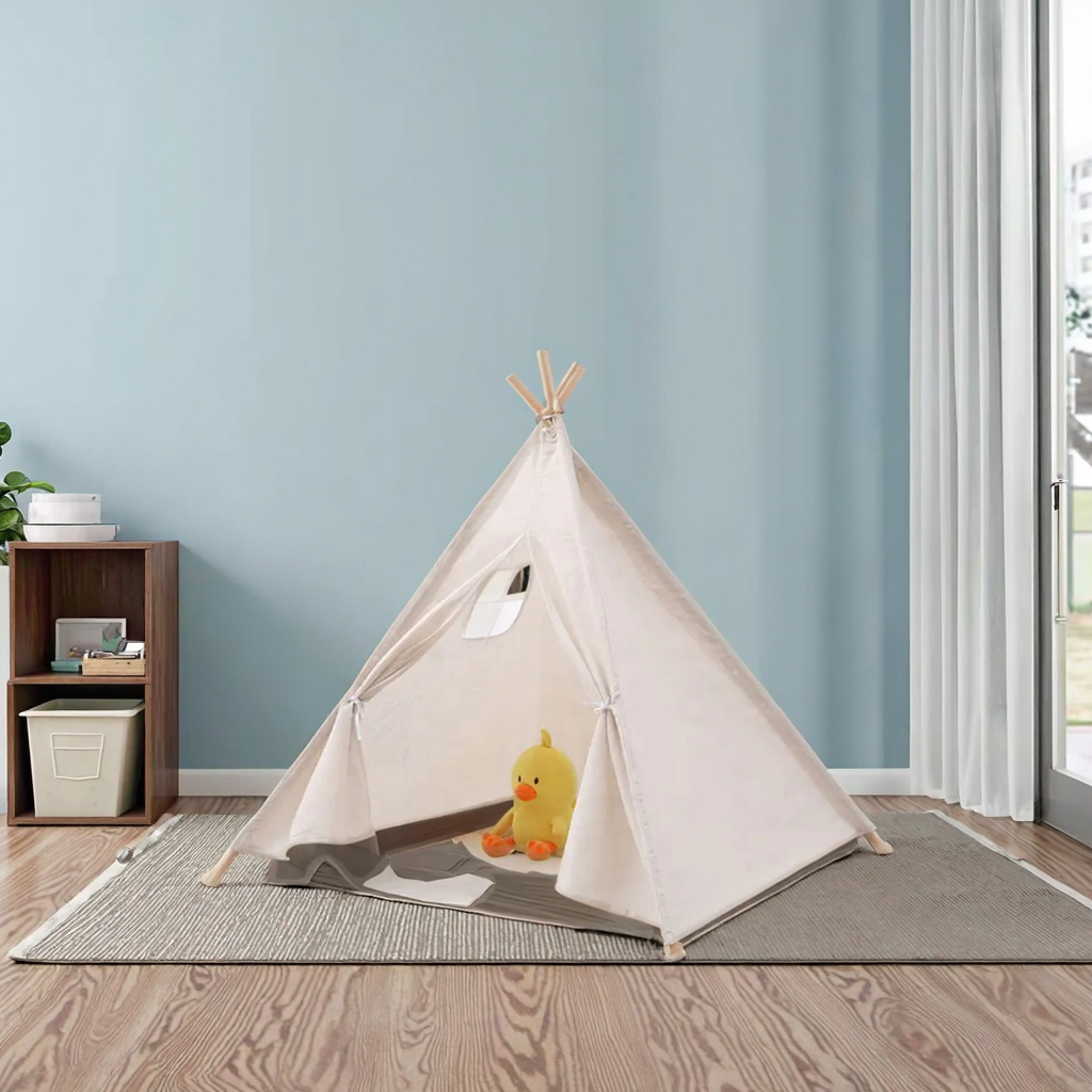 Canvas Tent Portable Breathable Cotton Canvas Tepee Indian Tent Kids Play Tent Playhouse Outdoor Camping Pyramid Tent