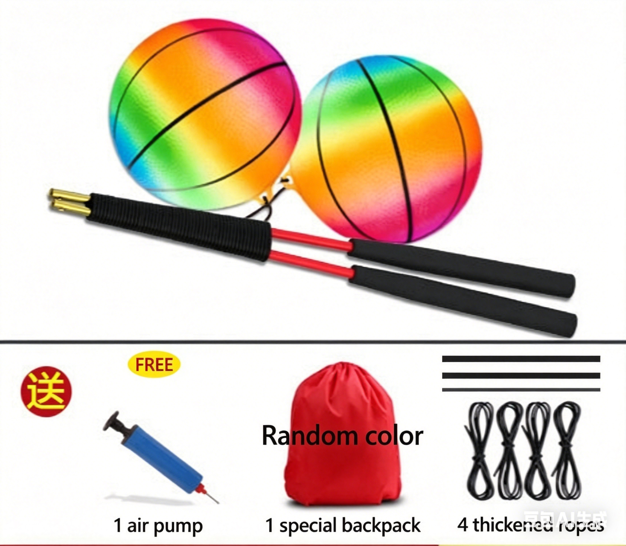 Rainbow Fitness Swing Ball Set with Handles - Outdoor Exercise Toy for Adults Kids