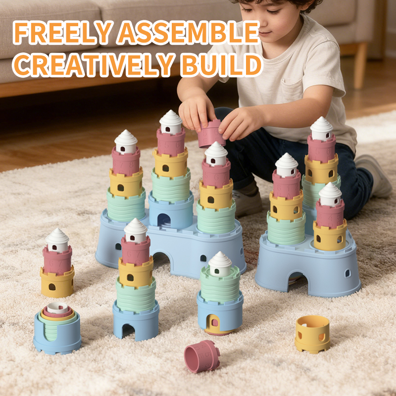 Silicone Soft Castles Building Blocks Baby Stacker Toy Set Stack Baby Playing Blocks Teether Toys Montessori Educational Toys