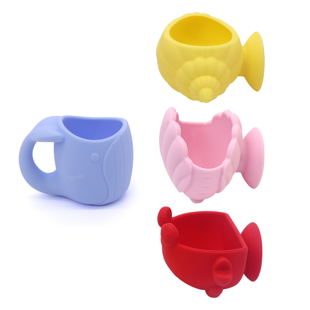 New Design Mold Free Silicone Baby Water Toys 4PCS Ocean Animal Kids Bath Toy With Suction Cups for Toddler Early Learning