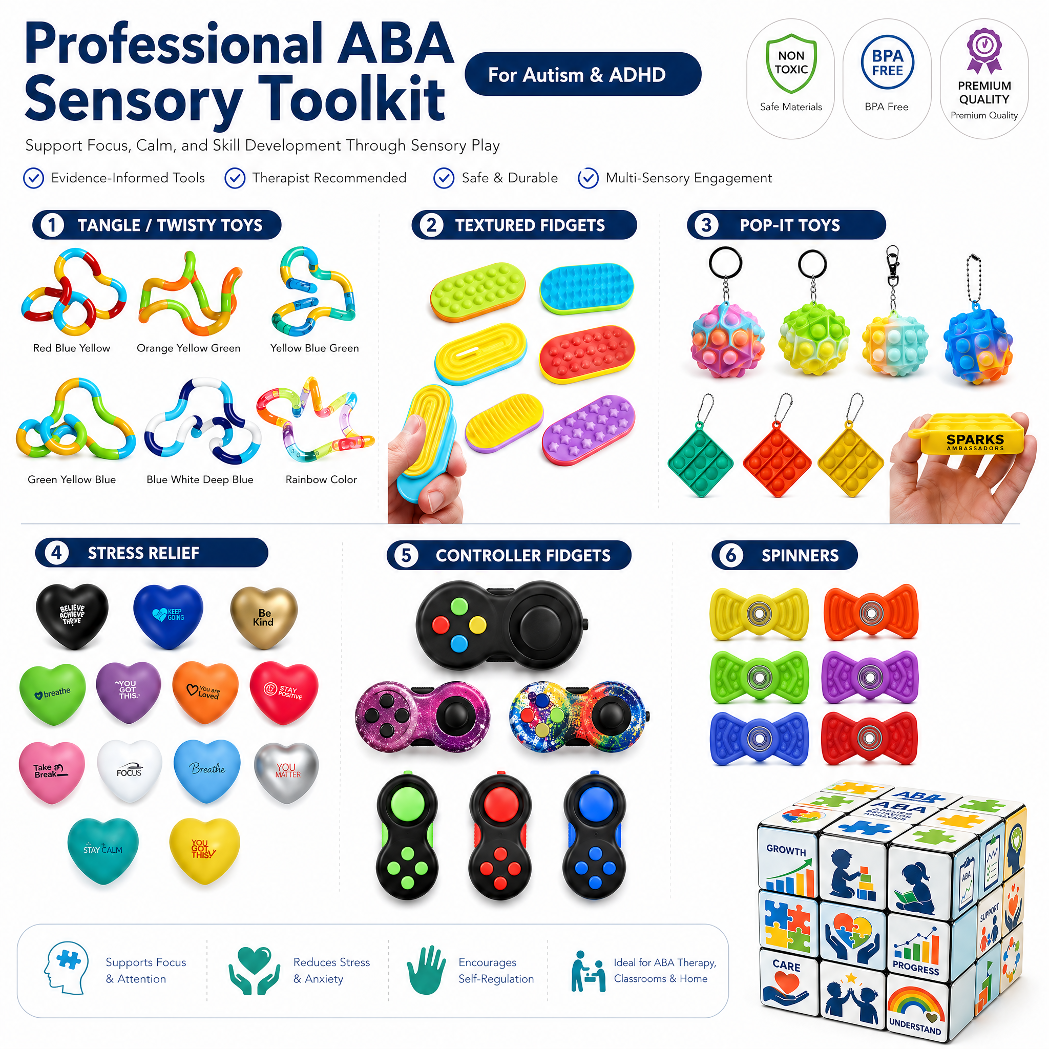 Bulk Fidget Toys Assortment Pack Custom Sensory Play Set Pop It Keychain Game Controller Spinner For Autism Therapy Rewards
