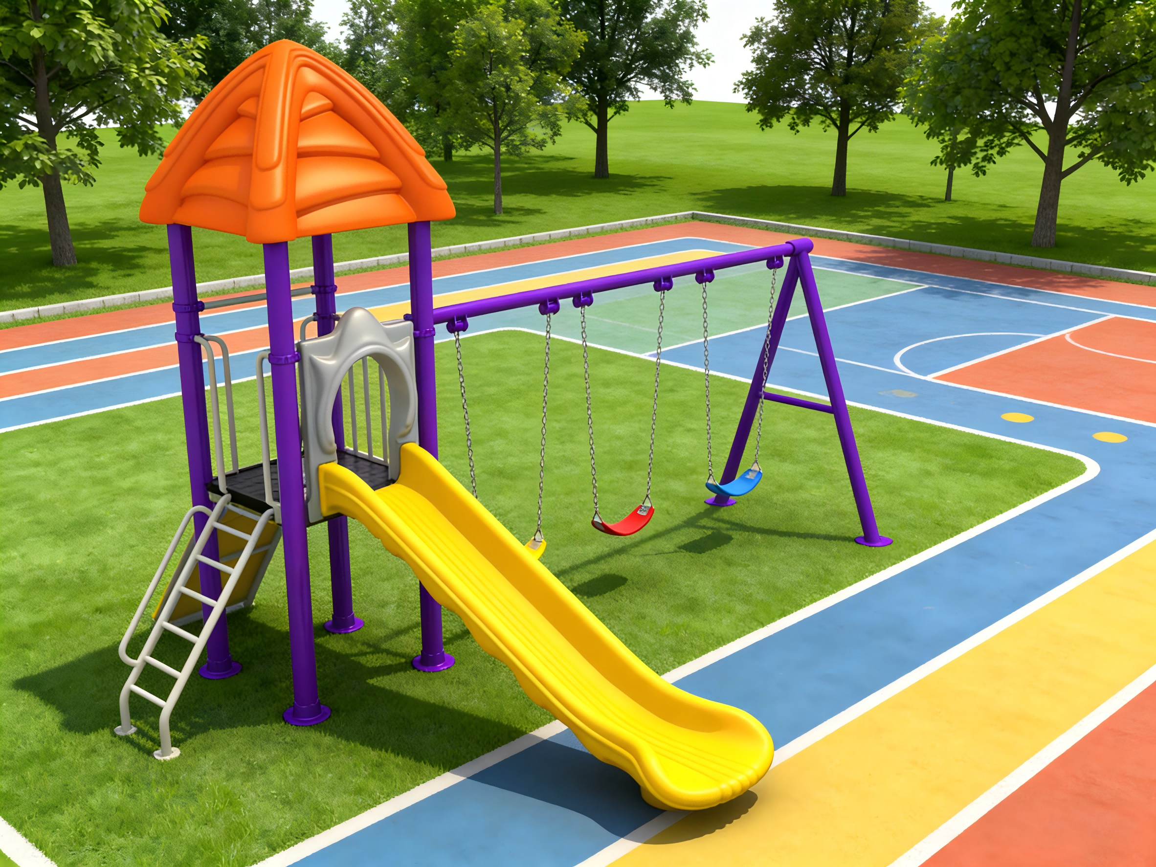 Outdoor Garden Safety Swing Set for Toddlers | Metal Climbing Frame with Plastic Slide Play Equipment