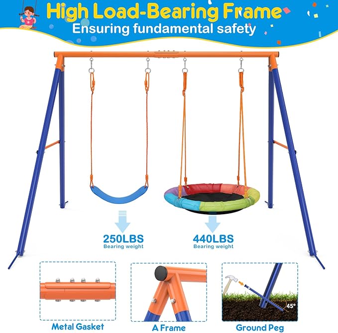 Kids Metal Swing With Saucer Playground Outdoor Metal 3Swing Set Children Garden Swing Toys