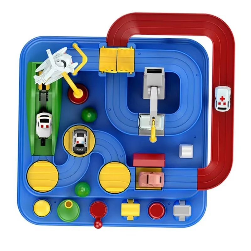 16 * 16cm Interactive 4-Car Racing Car Model Educational Toy with Rescue Adventure Mechanical Train Track Set for Children