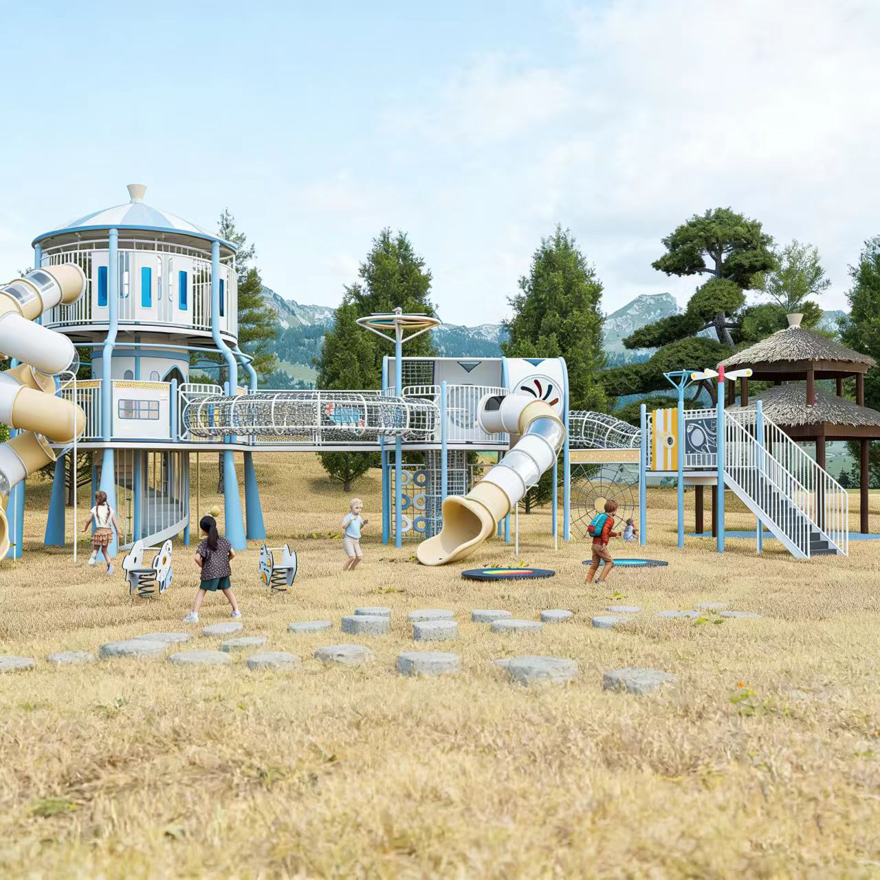 YILIPLAY Customized Plastic Large Space Themed Outdoor Playground Equipment | Rocket Airplane Adventure Play Set Slides Kids