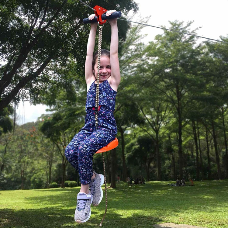 CTSC CE Certified Kids Zip Line Backyard Adventure Toy Hand Guard Brake Comfortable Seat for Boys Girls Sports Safety Product