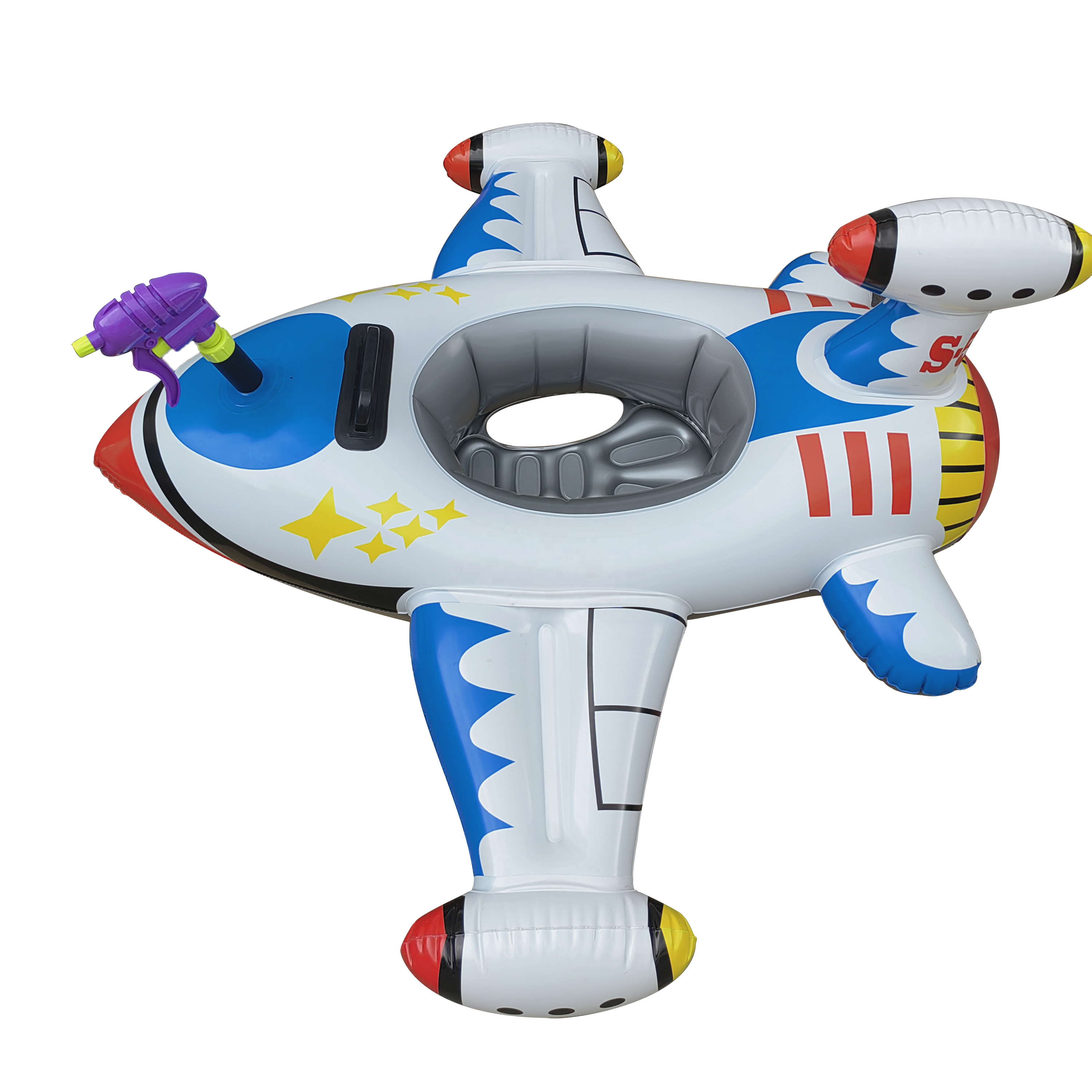 0.3mm Pvc Children Water Toys Steering Inflatable Airplane Swimming Seat Floating Toys With Water Gun