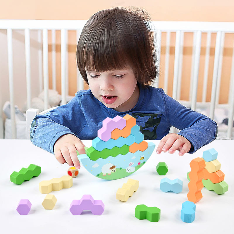 Hot Wooden Rocking Folding Balance Tabletop Game Children'S Montessori Toys Wooden Stacking Focus Training Block Toy