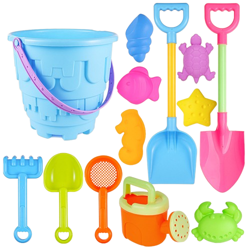 Beach Sand Toys Set for 3 to 10 Kids With Beach Bucket Watering Can Shovel Rake Sand Molds Outdoor Beach Toys
