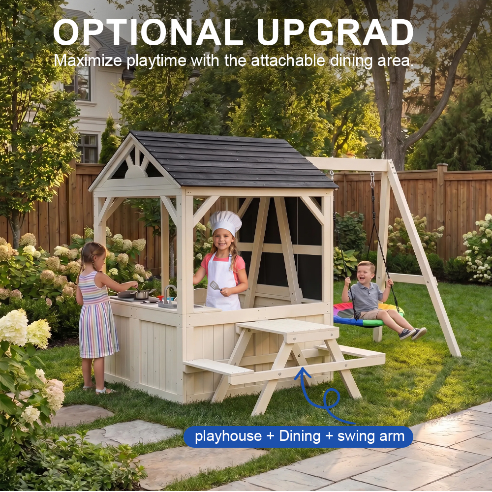Garden Buildings Furniture Kids Playhouse Playground Role Outdoor Picnic Tables Web Swing Set Wood Wooden Play House Kitchen Toy
