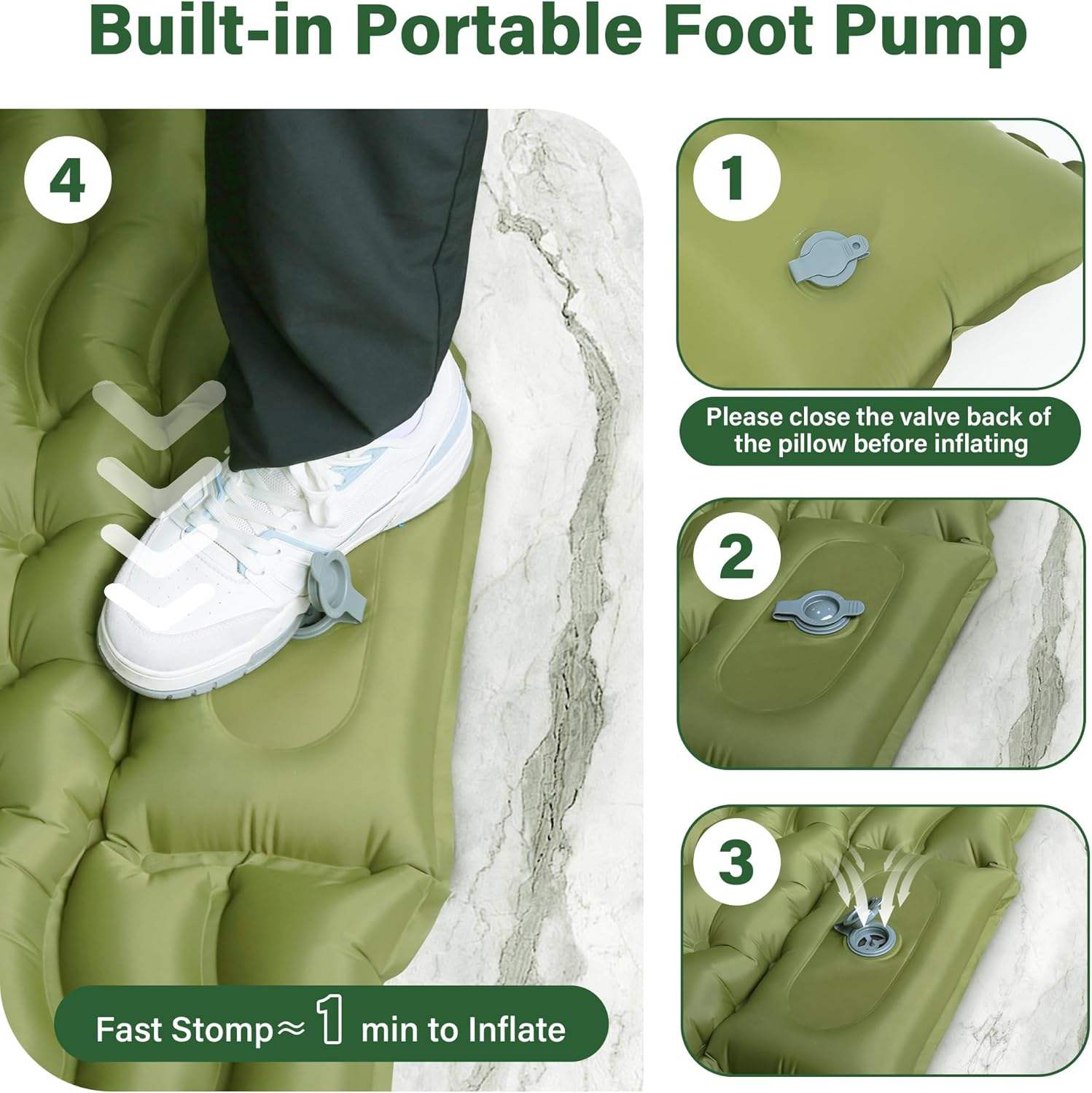 Ultra-Light Durable Inflatable Camping Mattress With Built-In Foot Pump &amp; Pillow Waterproof Portable Sleeping Pad