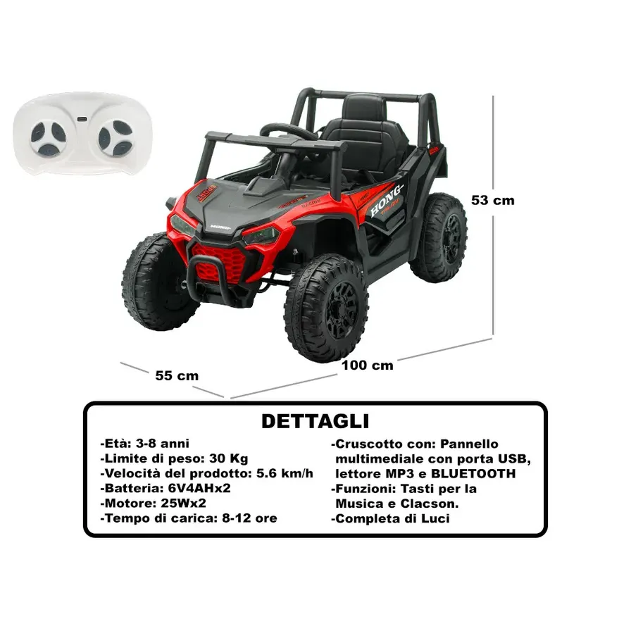 Hong Adventure Ride Car 100cm Remote Control Plastic 6V4AHx2 Battery Electric Kids Vehicle 3-8 Years Lights Music 25W Dual Motor