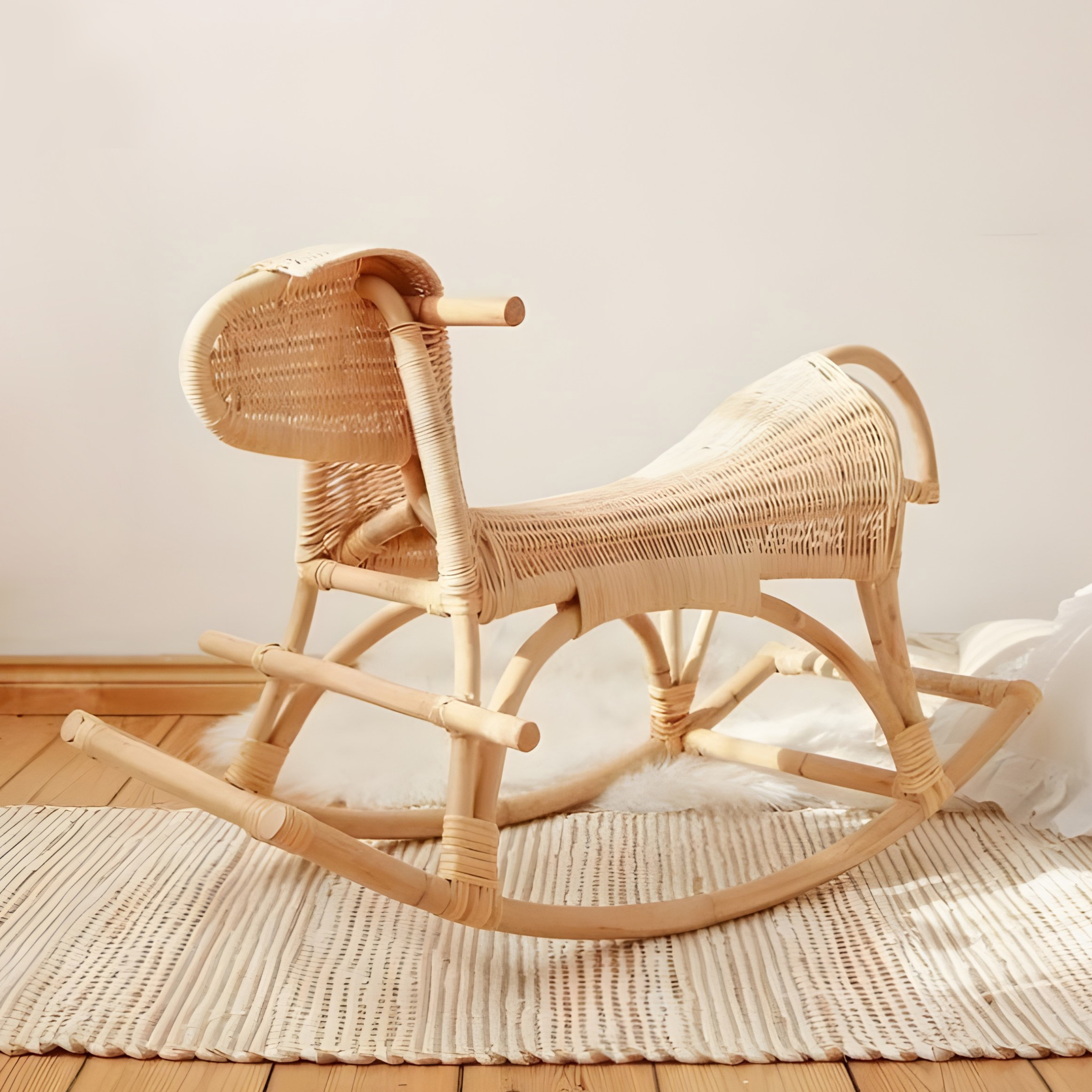Child imaginative play rattan ride-on toys for kids horse rocker chair baby animal rocking toy