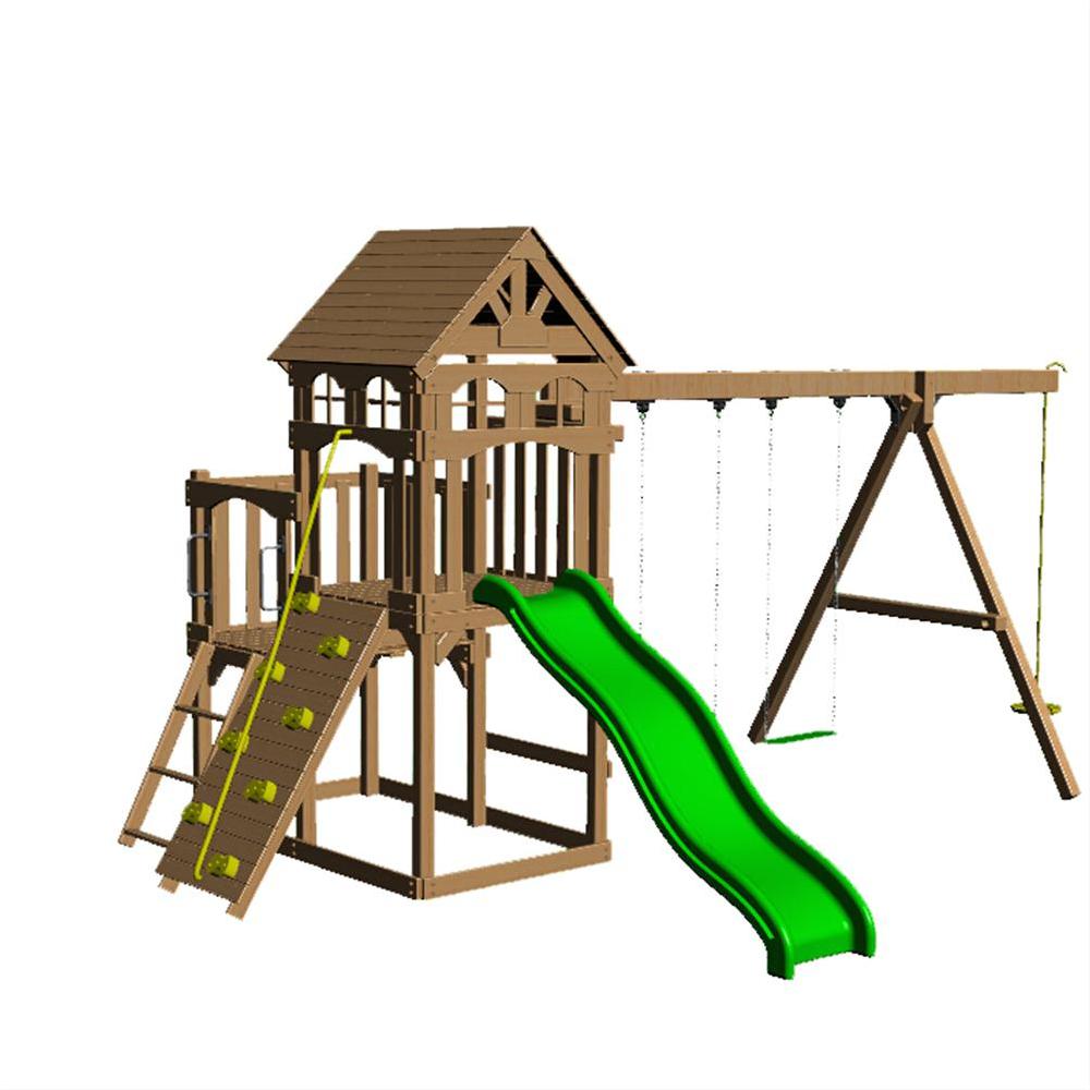 Wooden Slide And Swing Set