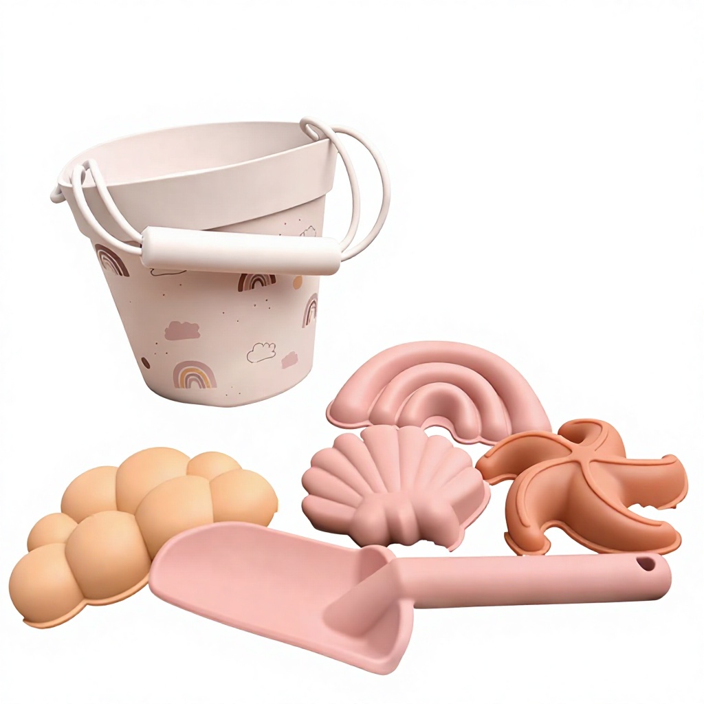 Outdoor Parent-Child Interactive Toy Food-Grade Silicone Beach Bucket Set for Digging Sand Playing in Water Ages 14+ Unisex