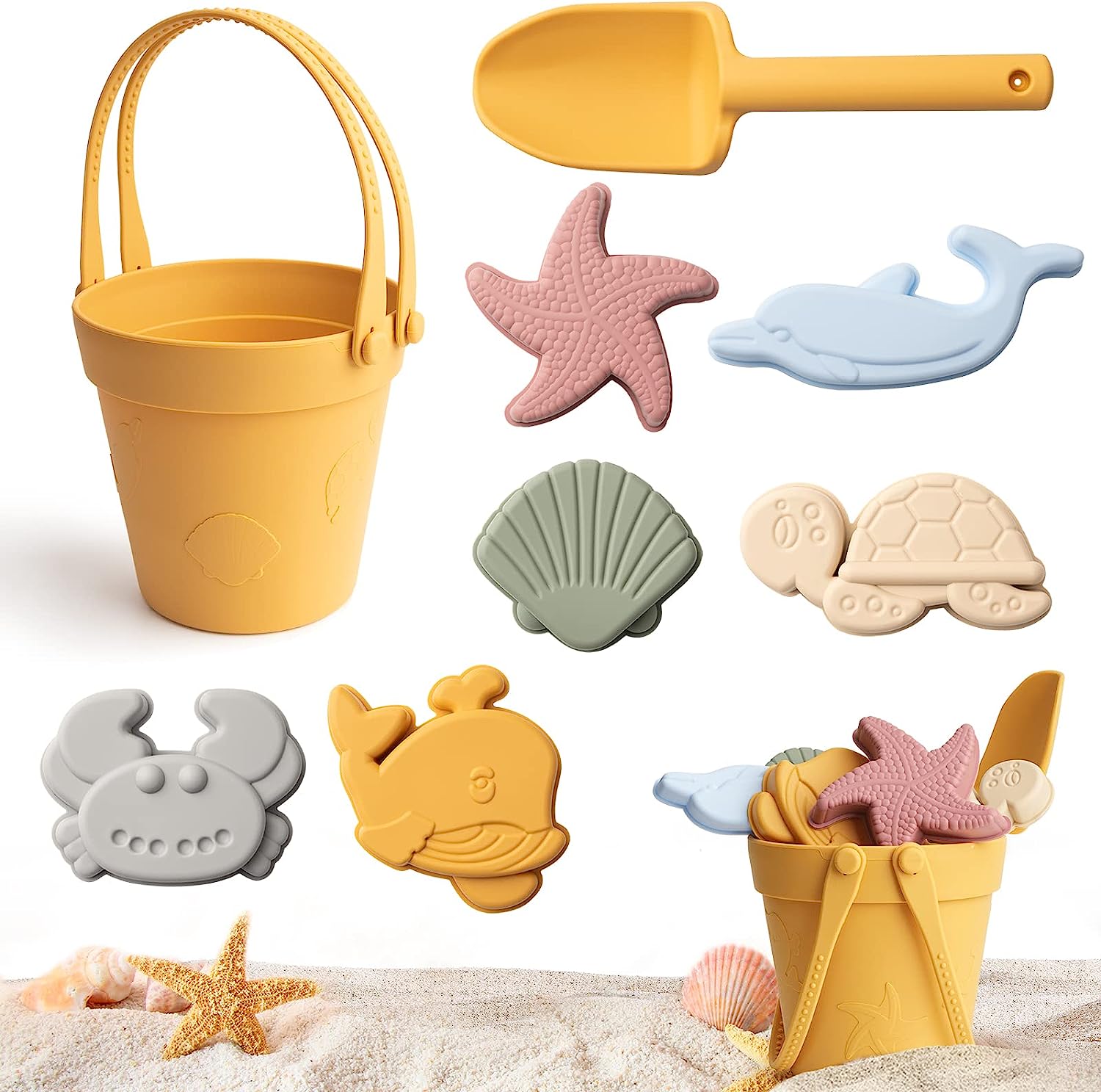 Hot Selling Silicone Colorful Beach Toy Sets Beach Accessories Sand Bucket Toy Bathing Suitable for Baby