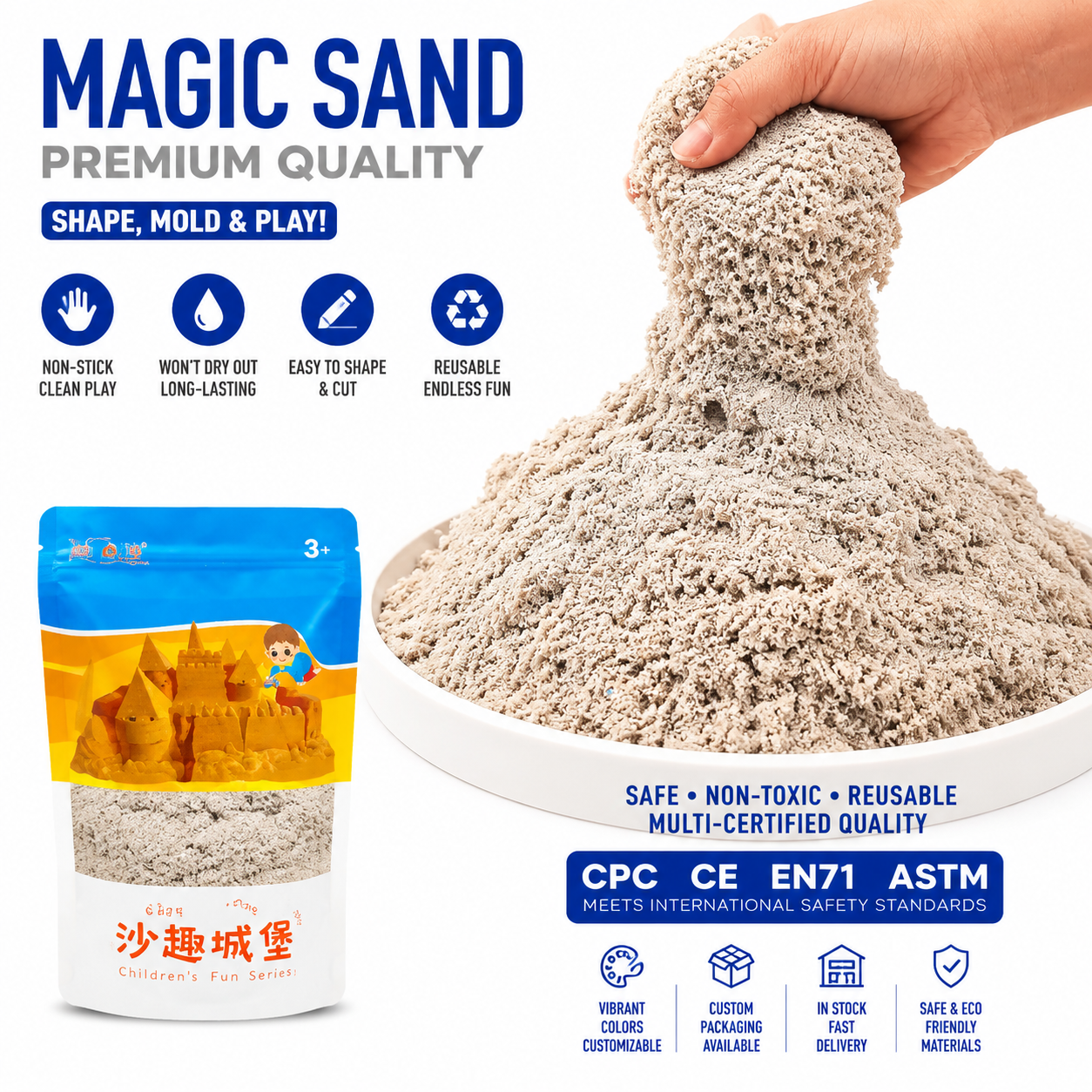 EN71 ASTM Certified for Sand Set Non-toxic Colored Sensory Play Sand for 2 to 4 Years Old Never Dries Out Educational Toy